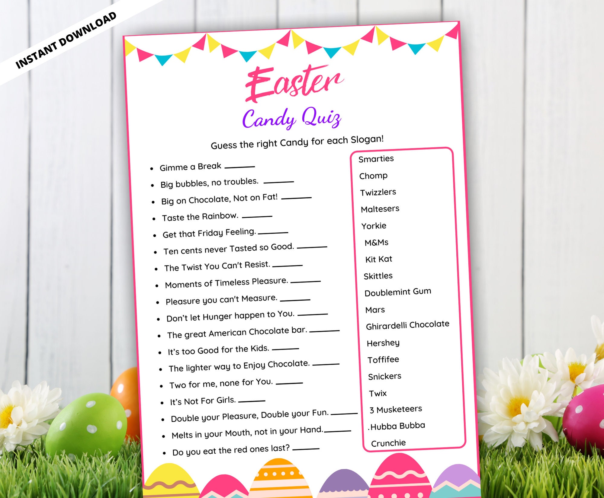 Easter Candy Quiz Game Easter Party Game Printable Easter Etsy