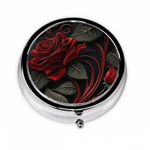 Custom Gothic Rose Flower Round Pill Box
