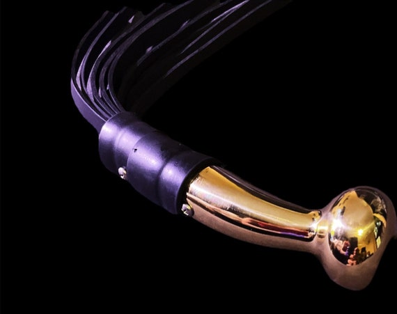 Flogger with Brass Sensory Play Handle one of a kind Kink Fetish Spank