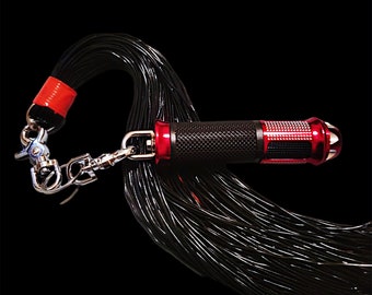 Premium swivel flogger red silver aluminum handle rubber grip  spanking Hand Made BDSM Bondage Adult Toy OOAK  Kink