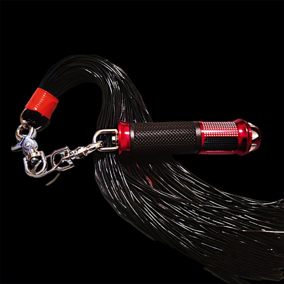 Premium swivel flogger red silver aluminum handle rubber grip  spanking Hand Made BDSM Bondage Adult Toy OOAK  Kink