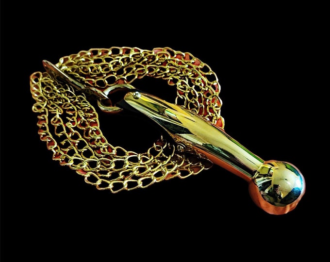 Chain Link Golden Flogger Gleaming Metal Handle Swivels  spanking Hand Made BDSM Bondage Adult Toy OOAK  Kink
