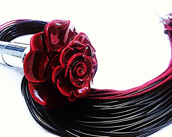 Rose Flogger rubber and satin Ltd Edition     Spanking Flogger Hand Made BDSM Bondage Adult Toy OOAK  Kink