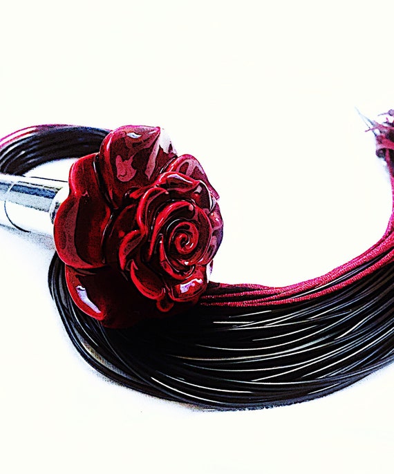 Rose Flogger rubber and satin Ltd Edition     Spanking Flogger Hand Made BDSM Bondage Adult Toy OOAK  Kink