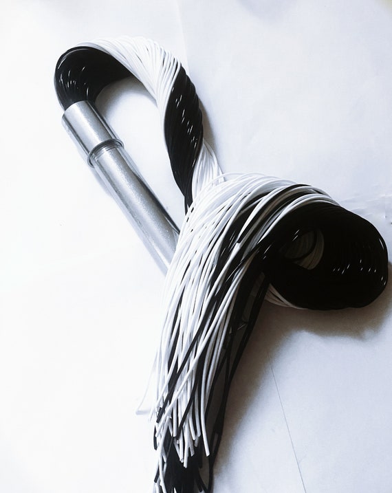 Black White Flogger Chrome Edition Hand Made BDSM Bondage Adult Toy OOAK  Kink   Unique Impact