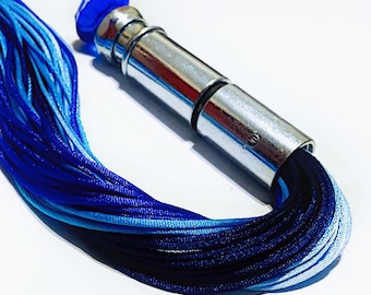 Blue Satin Flogger Teaser - Chrome Handle, 20” Falls