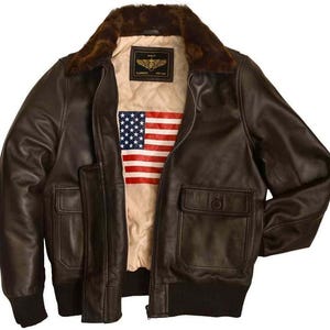 Men’s G-1 Aviator Flight Jacket – Real Sheepskin Leather Bomber Coat – WWII-Inspired Pilot Outerwear – Brown
