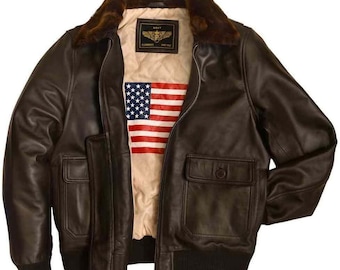 Handmade Sheepskin Leather G-1 Aviator Jacket: WWII Bomber Coat