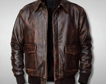 Handmade Distressed Leather A-2 Aviator Bomber Jacket: Vintage Military Style