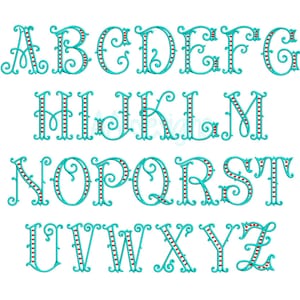 Arabasque embroidery digital font. Machine embroidery font. Alphabet for embroidery. 3 sizes. BX format included.
