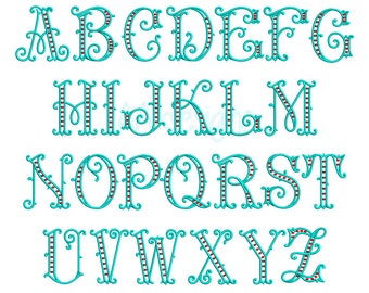 Arabasque embroidery digital font. Machine embroidery font. Alphabet for embroidery. 3 sizes. BX format included.