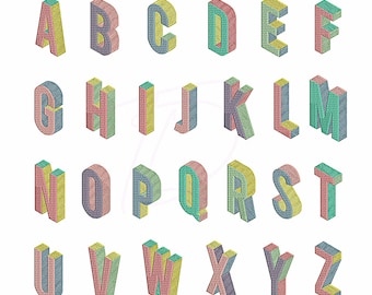 3D-borduurlettertype. Meerdere kleuren met borduurlettertype met 3D-effect.