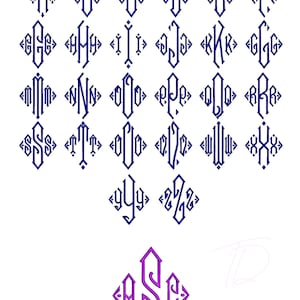 Diamond monogram embroidery digital font. Machine embroidery monogram font. Bx format