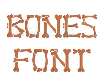 Bones embroidery digital font. Machine embroidery font. Digital font for embroidery. Bones alphabet. 3 sizes. BX format included.