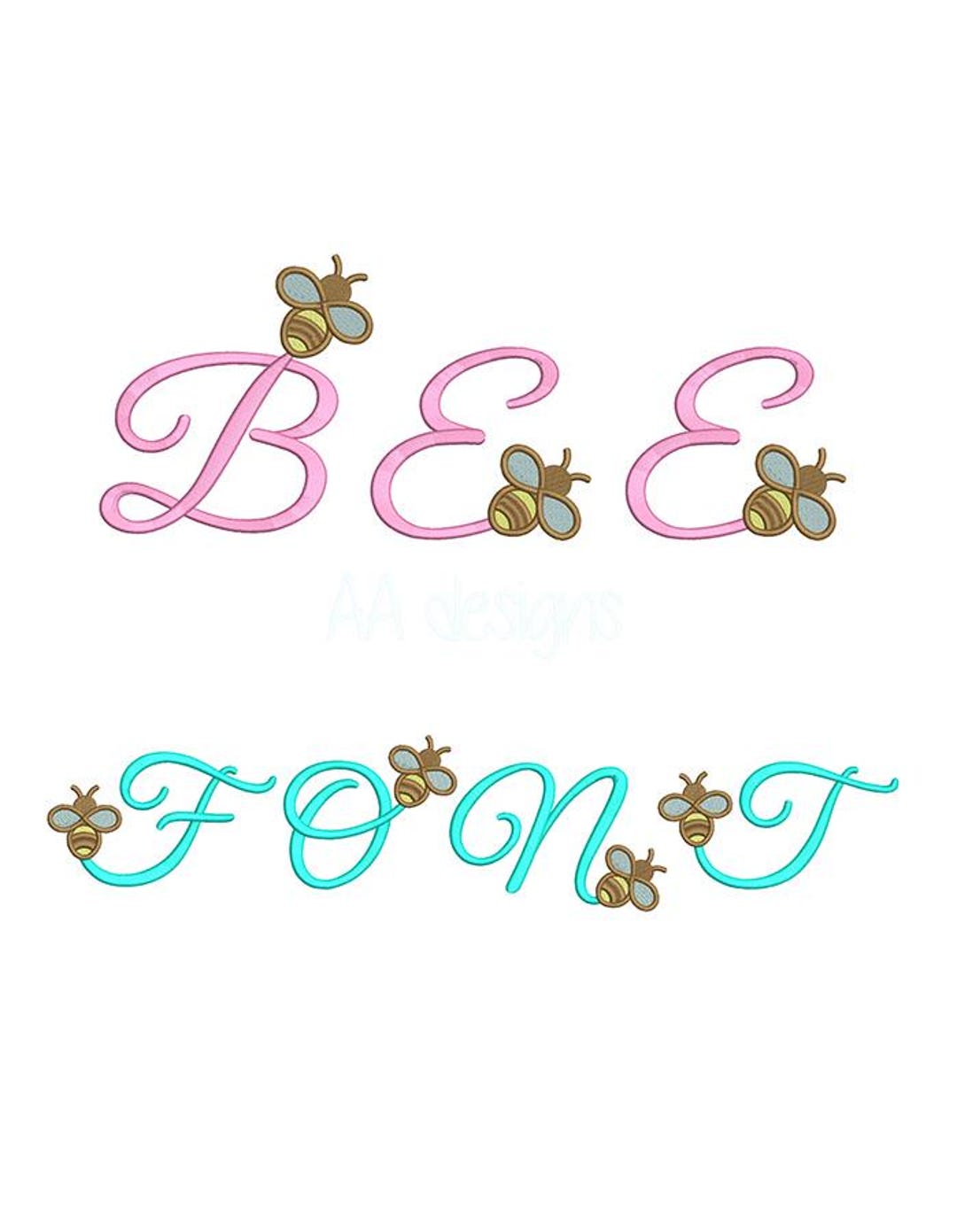 Bee Embroidery Digital Font. Machine Embroidery Alphabet With Lovely ...