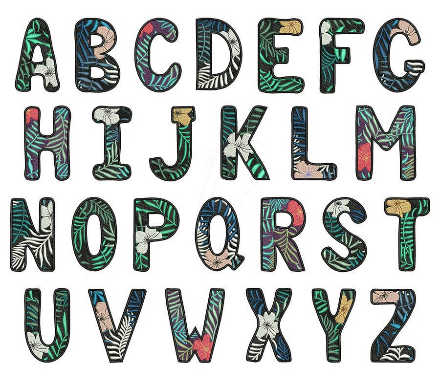 FONTLAB 箔ロゴプリント（ネイビー） Hawaii Embroidery Font. Tropical Embroidery Full Alphabet