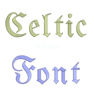 May include: An image featuring the words "Celtic Font" in a stylized, gothic font. The word "Celtic" is in a light green color, while "Font" is in a light purple color. The font has a unique, decorative appearance.