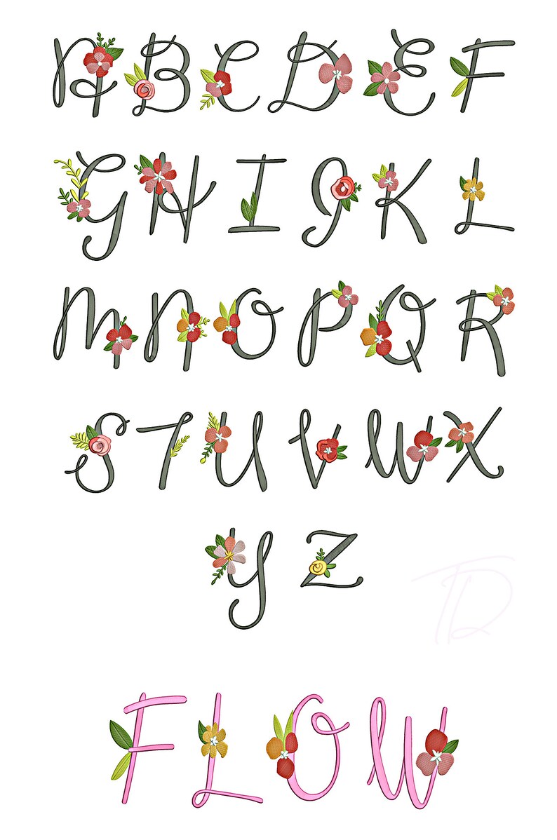 Flower Embroidery Font. Machine Embroidery Alphabet With Flowers. BX ...