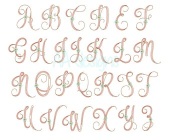 Scribble bean stitch embroidery digital font. Bean stitch font. Machine embroidery font. 3 sizes.