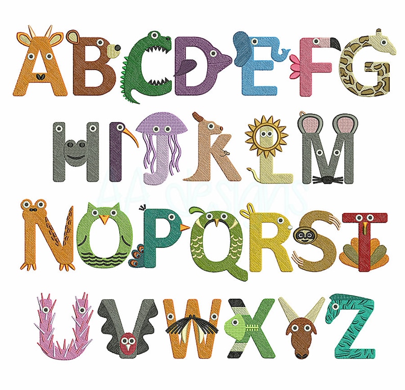 Zoo embroidery font. Animal embroidery font for baby. So cute alphabet. 3 sizes. BX format included. image 1