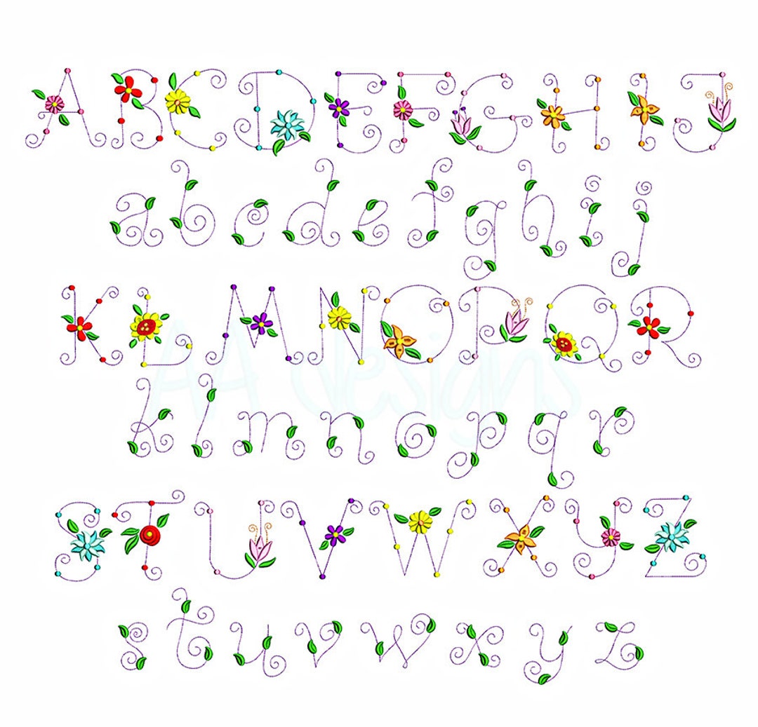 Emma Embroidery Font. Flower Font for Embroidery. 3 Sizes. BX Format