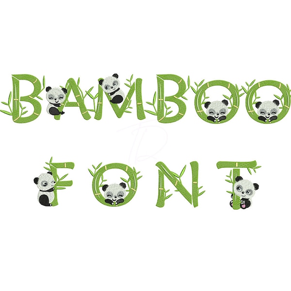 Bamboo Panda embroidery font. Machine embroidery alphabet with bamboo and panda. SO cute letters. BX format.