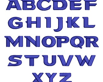 May include: A blue alphabet with a 3D effect. Each letter is outlined in a darker blue and has a slightly raised appearance.