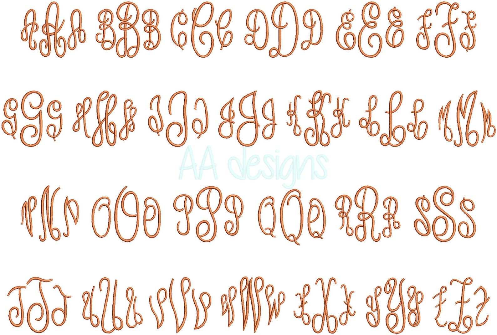Curly Monogram Embroidery Digital Font. Embroidery Font. Full Etsy