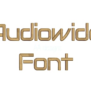 May include: Audiowide Font, a stylized font design with a retro, geometric look. The font is rendered in a light brown color.