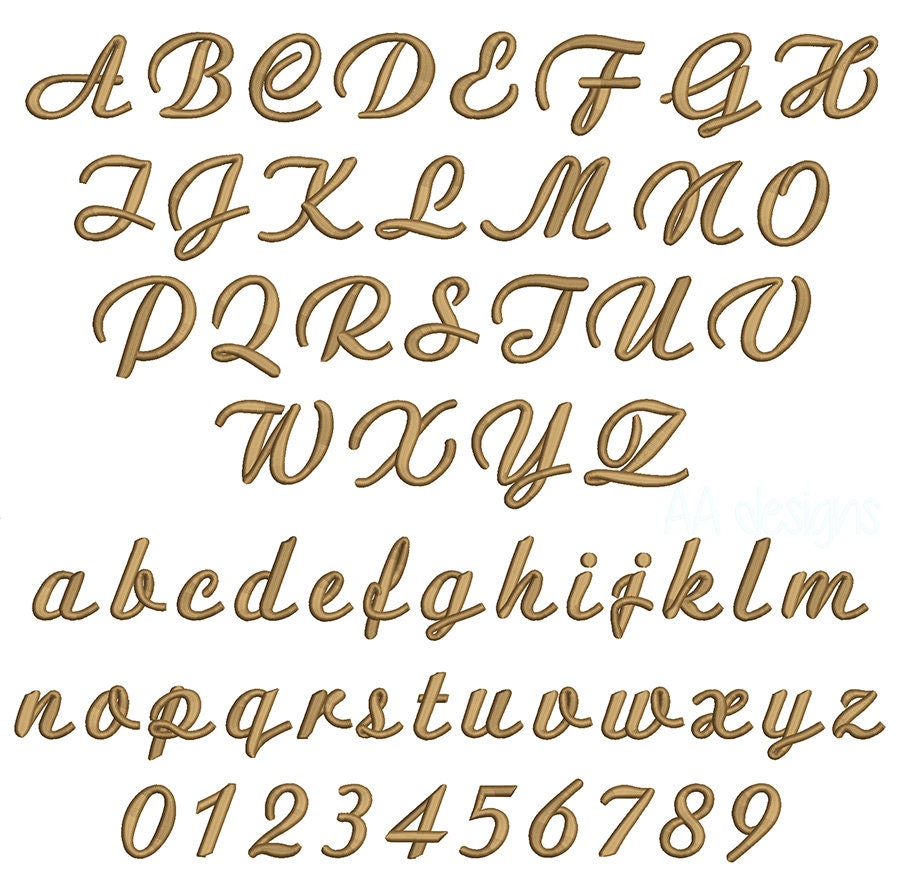 Puff Carre Script Script 3D Puff Embroidery Font. Script 3d Foam Alphabet for Embroidery ...