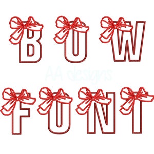 Bow applique embroidery font. Applique alphabet with bow. Cute bow applique font. BX format