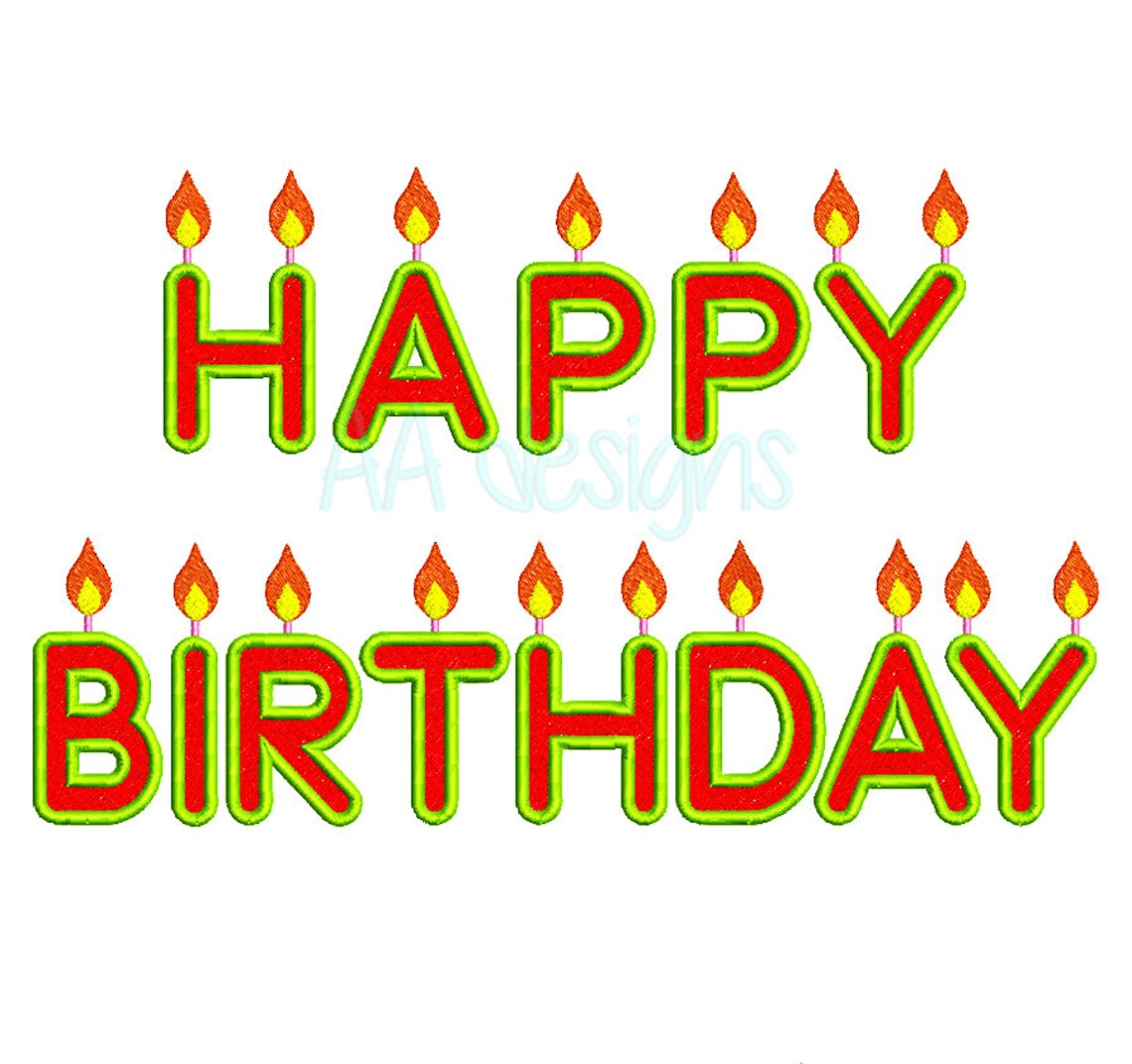 Happy Birthday Embroidery Digital Font. Candle Monogram. Full Etsy