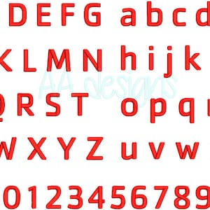 Può includere: Lettere dell'alfabeto e numeri con contorno rosso in uno stile di carattere grassetto e a blocchi. Le lettere sono maiuscole e i numeri sono cifre singole.