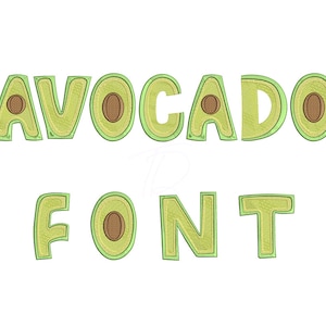 Avocado Stickschrift. Avocado-Alphabet. Maschinenstickerei Monogramm.