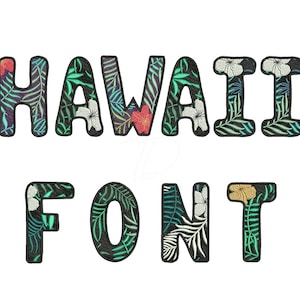 Hawaii embroidery font. Tropical embroidery full alphabet. Machine embroidery font. BX format included.