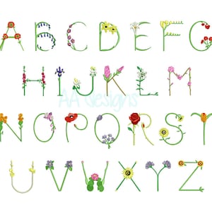 Blumenstickerei digitale Schrift. Schöne Blumen Stickschrift für Tasche, Kissen, Shirt... Maschine Blume Alphabet.