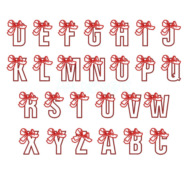 Bow Applique Embroidery Font. Applique Alphabet With Bow. Cute Bow ...
