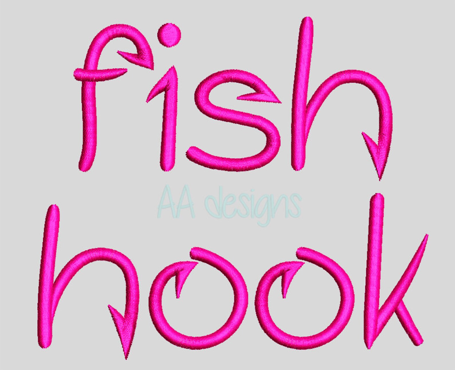 Fish Hook Embroidery Digital Font. Embroidery Font. Digital Etsy