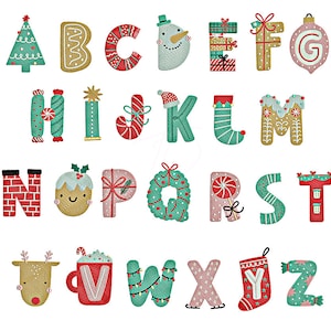 Xmas cute embroidery font. Christmas alphabet for embroidery. So cute Christmas monogram. BX format.