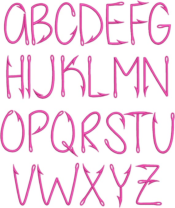Fish Hook Fishing Embroidery Digital Font. - Etsy
