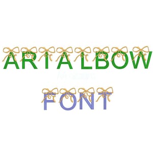 Bow font for embroidery. Machine embroidery alphabet with cute bow. BX format