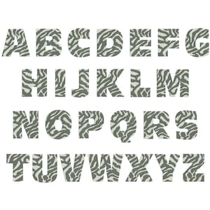 Zebra Print embroidery font. Zebra pattern embroidery alphabet. Machine embroidery letters with zebra print. BX format