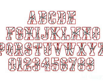 Basketball applique embroidery font. Machine embroidery basketball applique alphabet. BX format