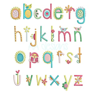 Bloom embroidery font. So cute font for baby. Machine embroidery alphabet. Monogram for embroidery.