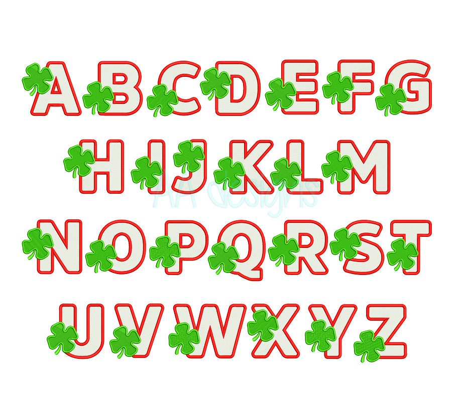 Shamrock Embroidery Digital Font. Shamrock Alphabet for Embroidery ...