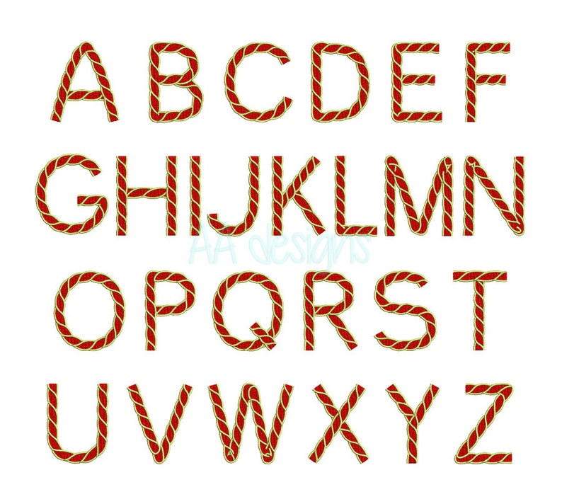 Rope Embroidery Digital Font. Machine Embroidery Font. Rope Etsy