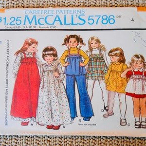 Vintage 1977 Uncut McCall’s 5786 Children’s and Toddlers’ Dress and Jumper or Pinafore Size 4 Sewing Pattern