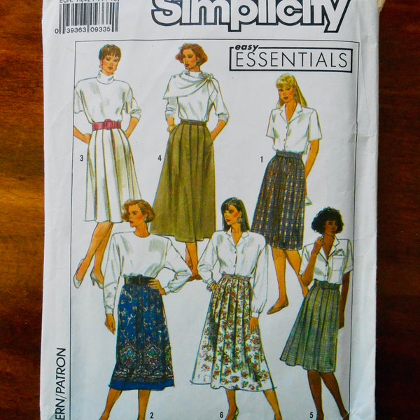 Vintage 1989 Simplicity Misses Skirt, 9258, Size R (14-16-18) Sewing Pattern