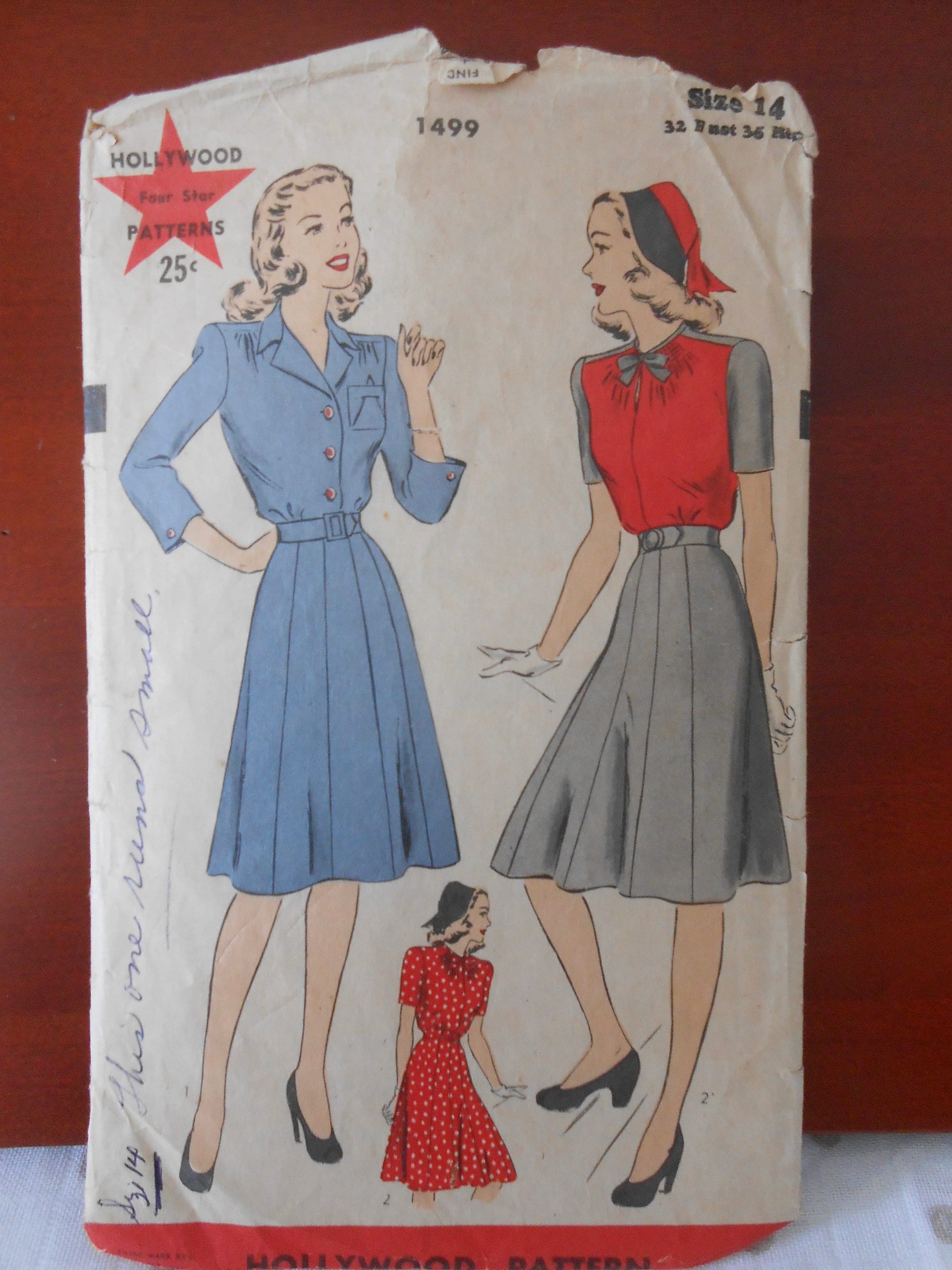 ワンピース 1940s vintage dress Vintage 1940s Hollywood 1499 Sewing Pattern for One Piece