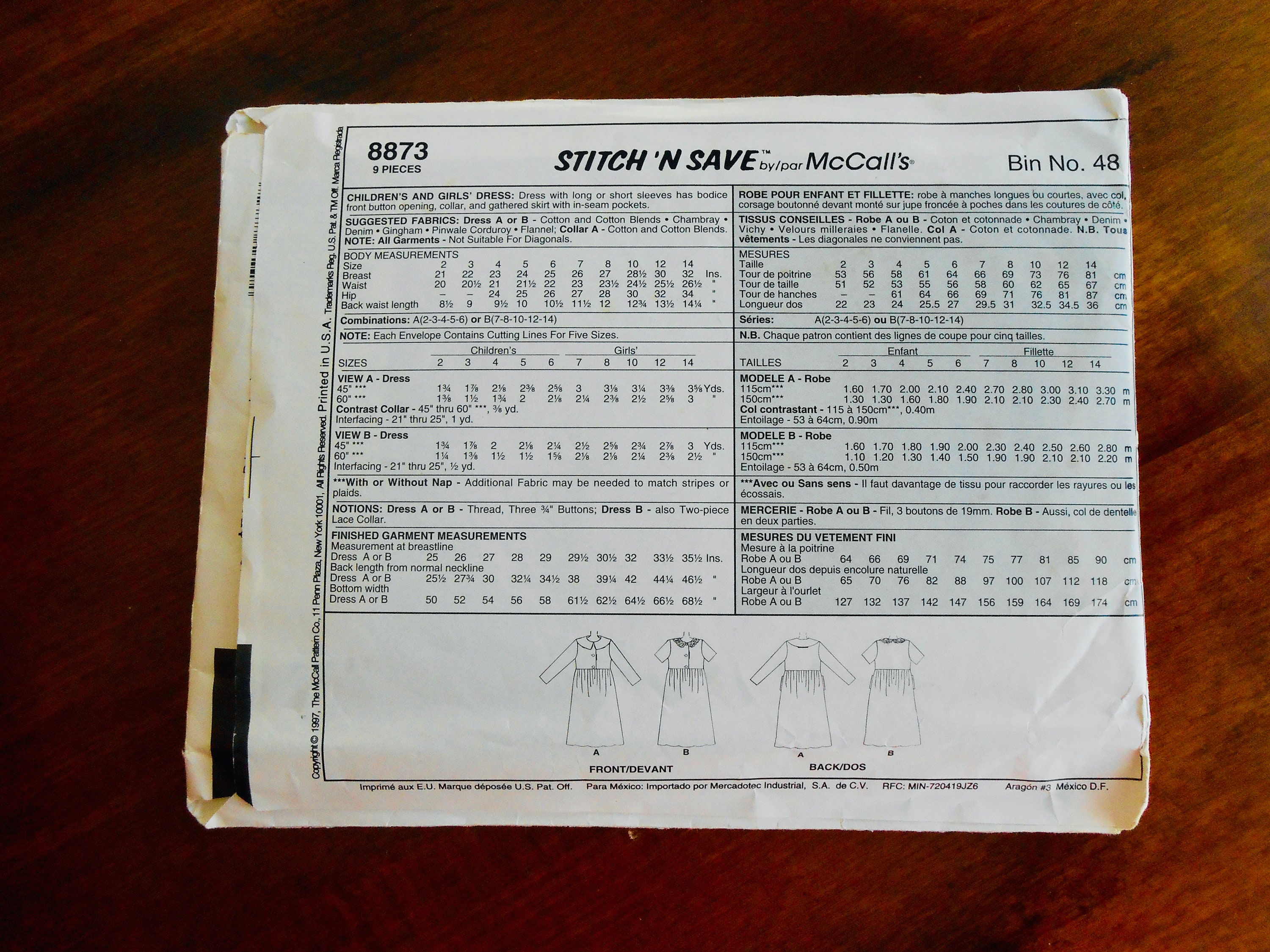 Vintage 1997 Uncut Mccall's Sewing Pattern 8873, Girls' Size